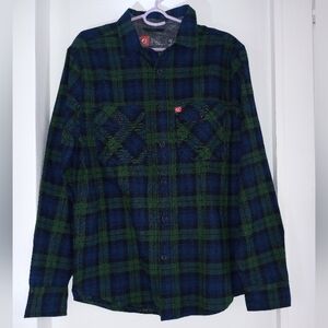 Stylish Plaid Button-Down Shirt in Green Blue Cotton Blend Men's Size Medium